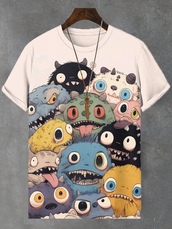 Men's Cartoon Art Cute Monster Print Casual T-Shirt