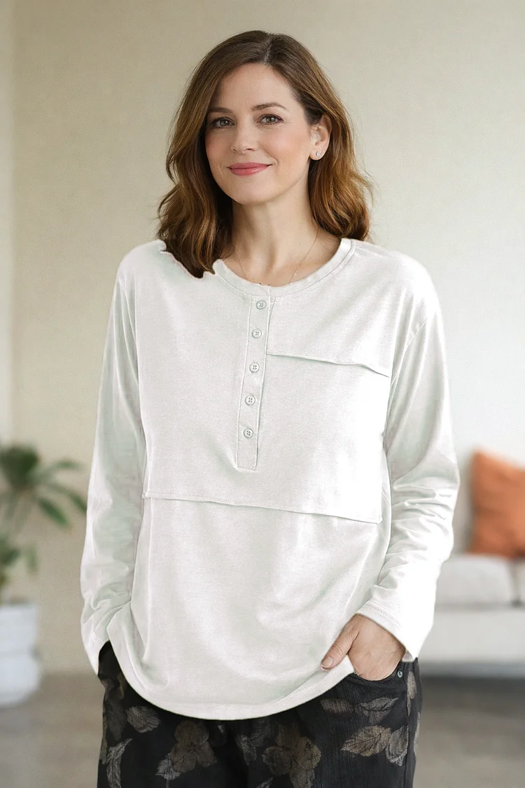 Women&rsquo;s Loose Fit Long Sleeve Henley Top &ndash; Soft Stretch, Relaxed Comfort socialshop
