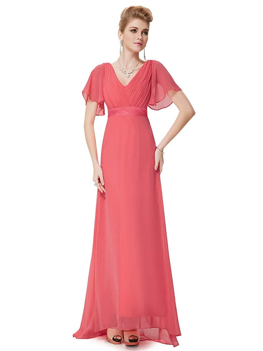 Women's Short Sleeve V-Neck Long Evening Dress