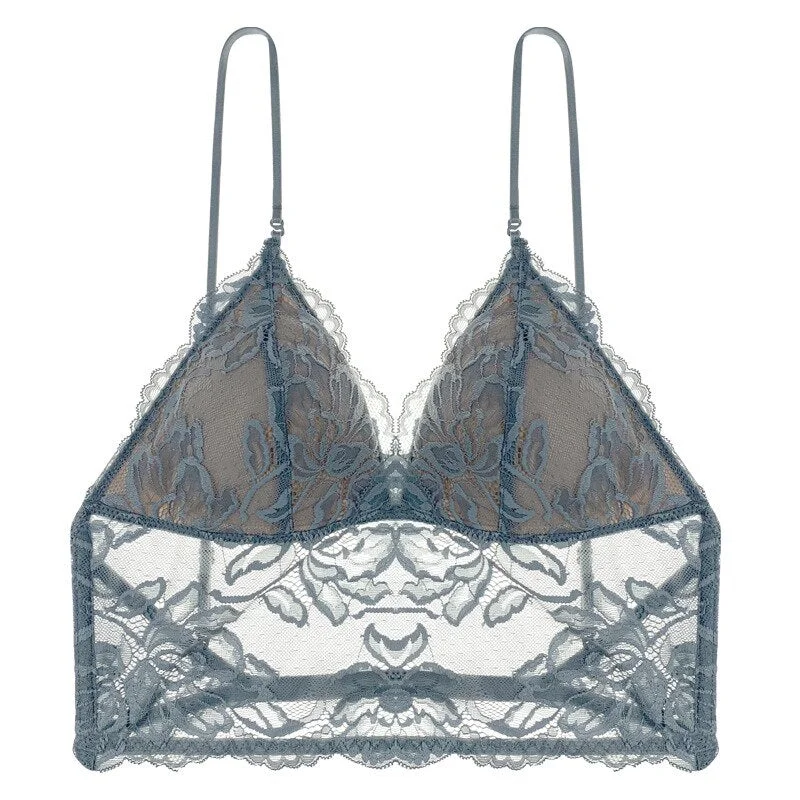 Meet'r Women Bralette French Style Lace Bra Backless Sexy Deep V Wireless Underwear Seamless Solid Color Beauty Back Underwear