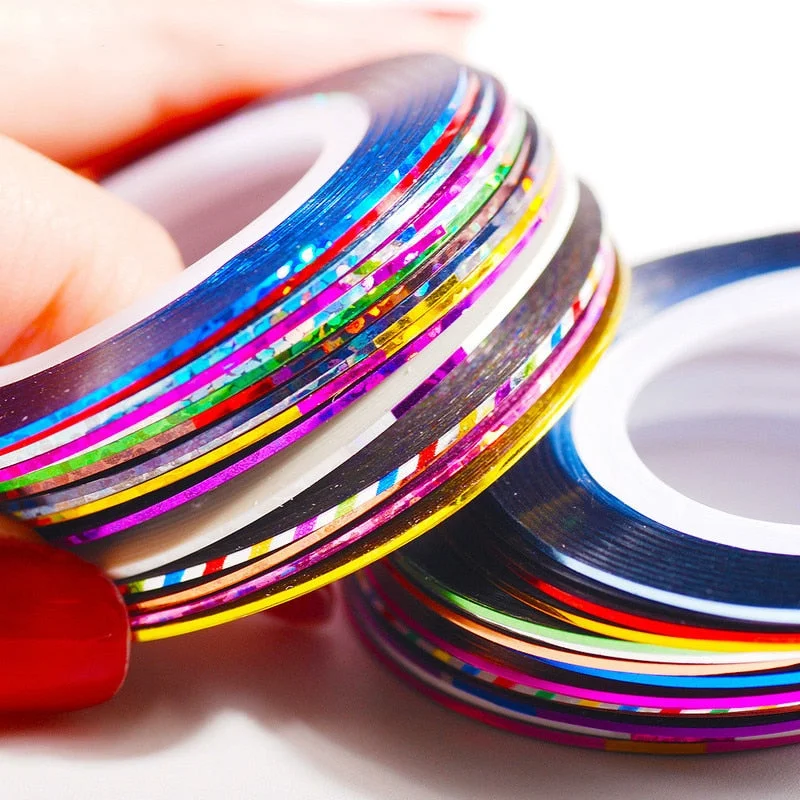 20m Long 1mm Wide Nail Sticker Line Smile Line Laser Line Nail Sticker 31 Colors of Gold and Silver Thread for Manicure and Glue