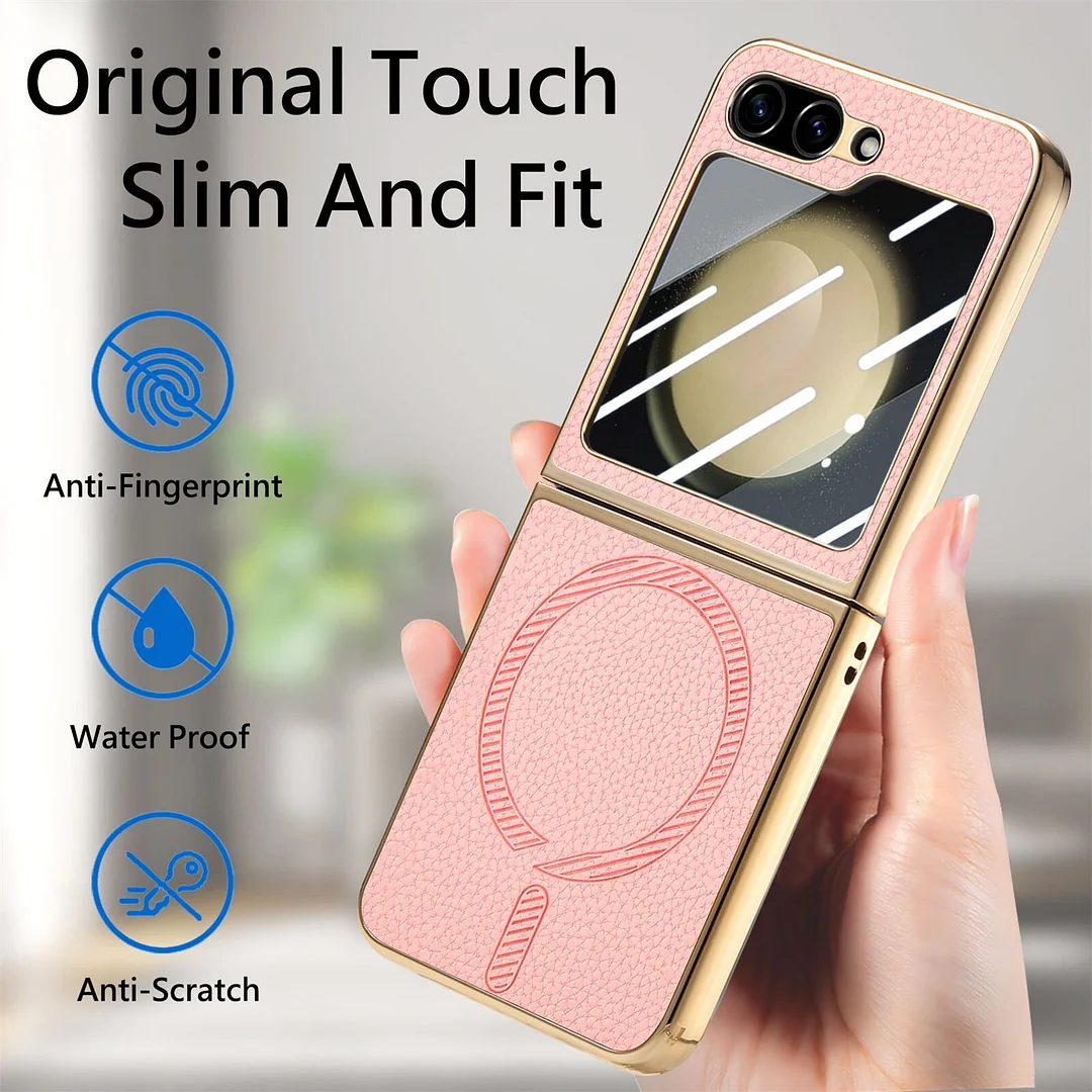 Luxury Wireless Charger Lichi Plating Case With Glass For Samsung Galaxy Z Flip 6 5 4 Mobile phone case