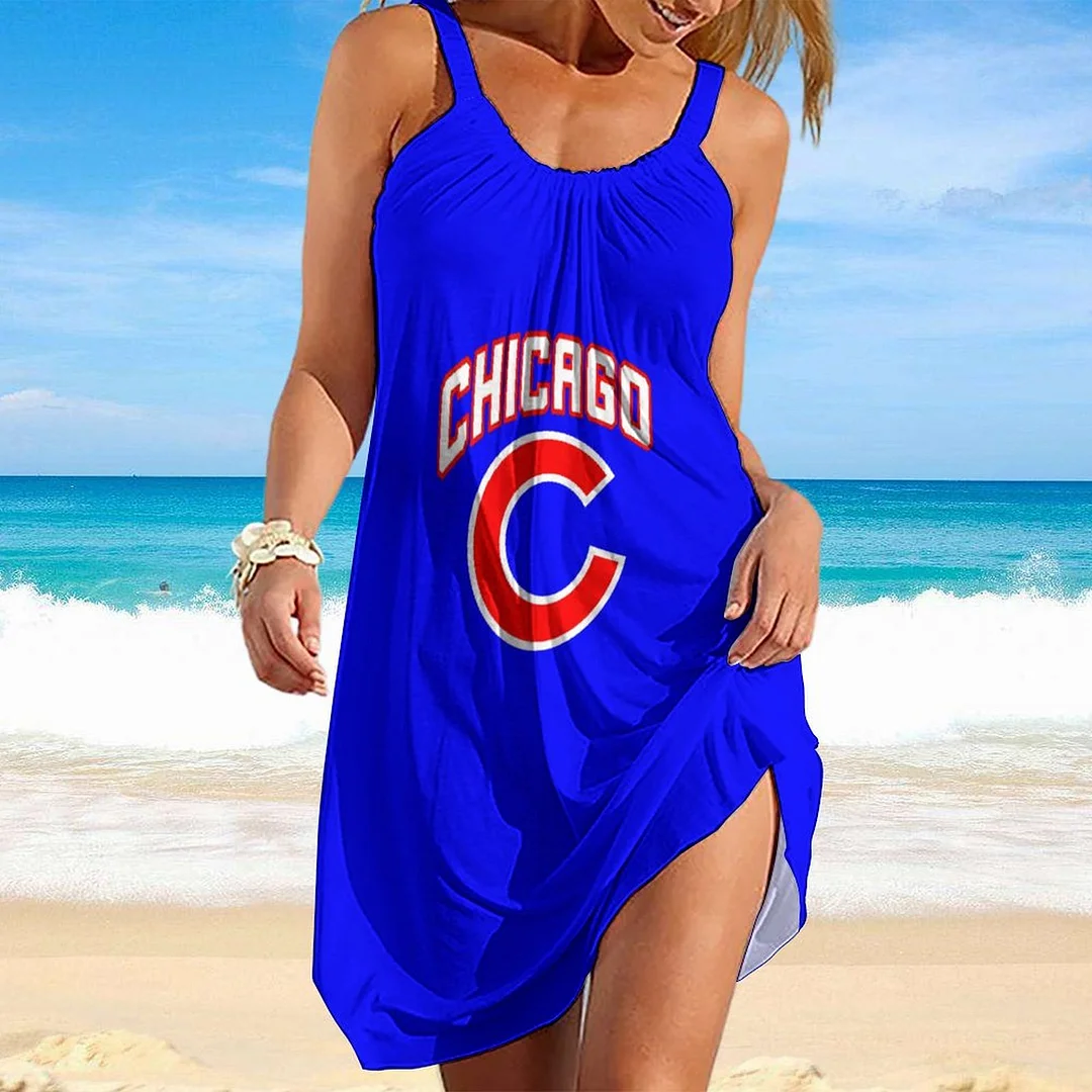 Women Beach Dress Sleeveless O-neck Casual Plus Size Mini Dress in Pattern,Blue,Red