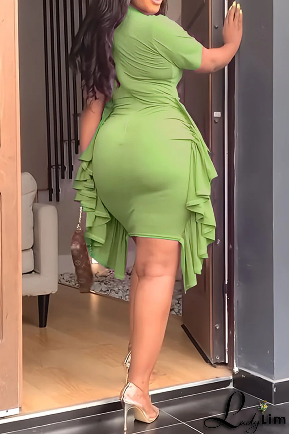 Pink Fashion Casual Solid Patchwork Fold O Neck Short Sleeve Dress