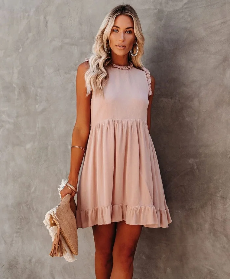 Women's Casual Vest solid color Sleeveless Weaving Dress