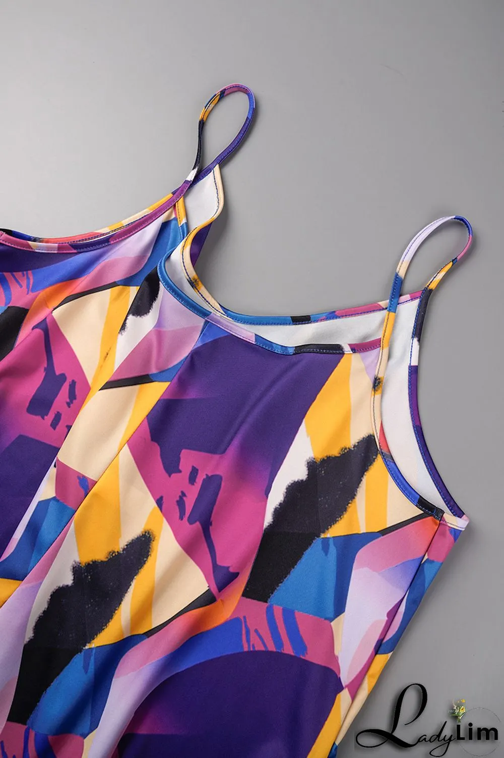 Black White Casual Street Print Spaghetti Strap Loose Jumpsuits