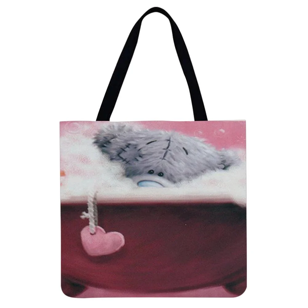 Linen Tote Bag -  Cartoon Bear