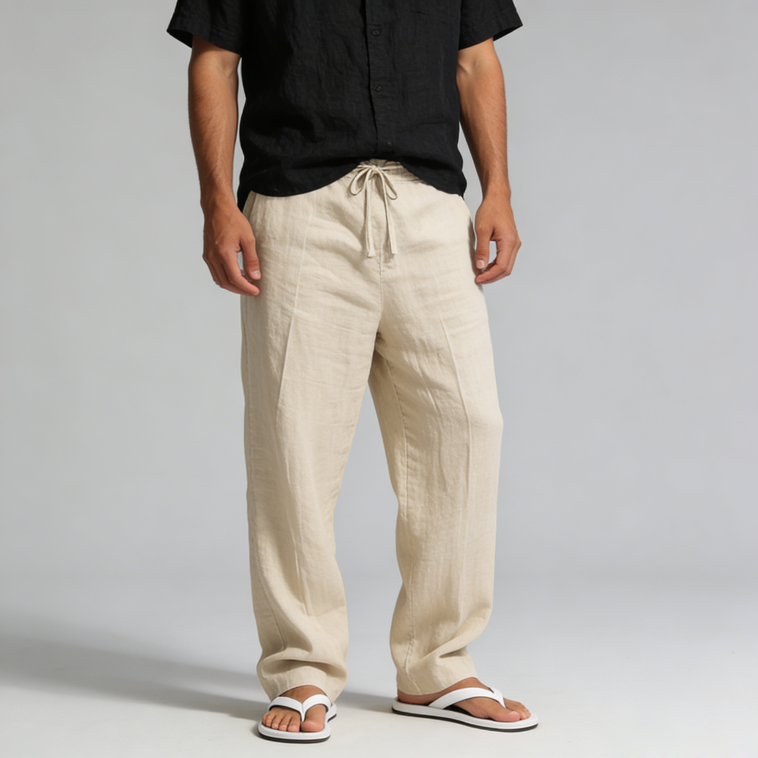 Linen Pants Men Linen Straight Leg Trousers Easy Care REAL SILK LIFE