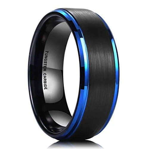 Women's Or Men's Tungsten Carbide Wedding Band Rings,Blue Edge Ring with Black Matte Finish Top Ring With Mens And Womens For Width 4MM 6MM 8MM 10MM