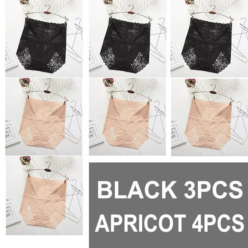 7PCS High Waist Panties Women Lace Sexy Underwear Female Floral Perspective Lingerie Briefs Underpants Plus Size Pantys M-XXXL