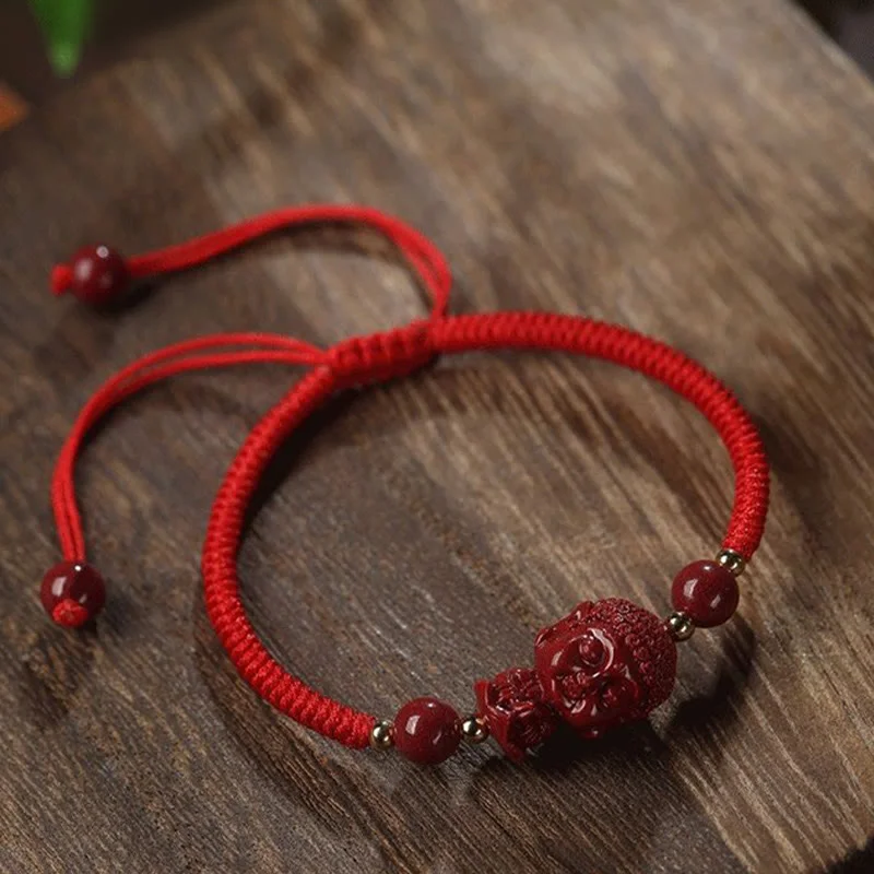 Blessing Chinese Zodiac Natal Buddha Cinnabar Amulet String Bracelet