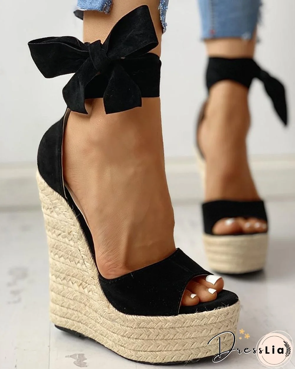 Colorblock Bowknot Platform Espadrille Sandals