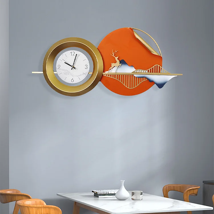Homemys Modern Wind Metal Elk Wall Clock Home Wall Decorative Art