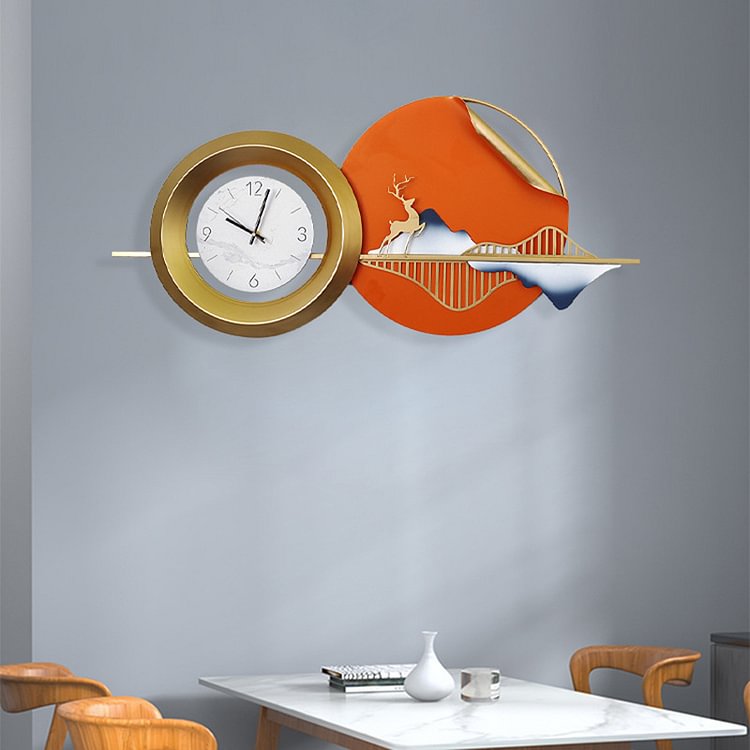 Homemys Modern Wind Metal Elk Wall Clock Home Wall Decorative Art