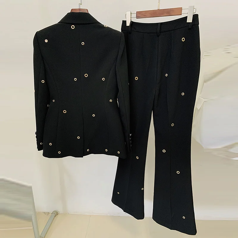 Nigikala Nigikala Star Fashion New Heavy Industry Metal Hole A Buckle Blazer Trouser Suit Two