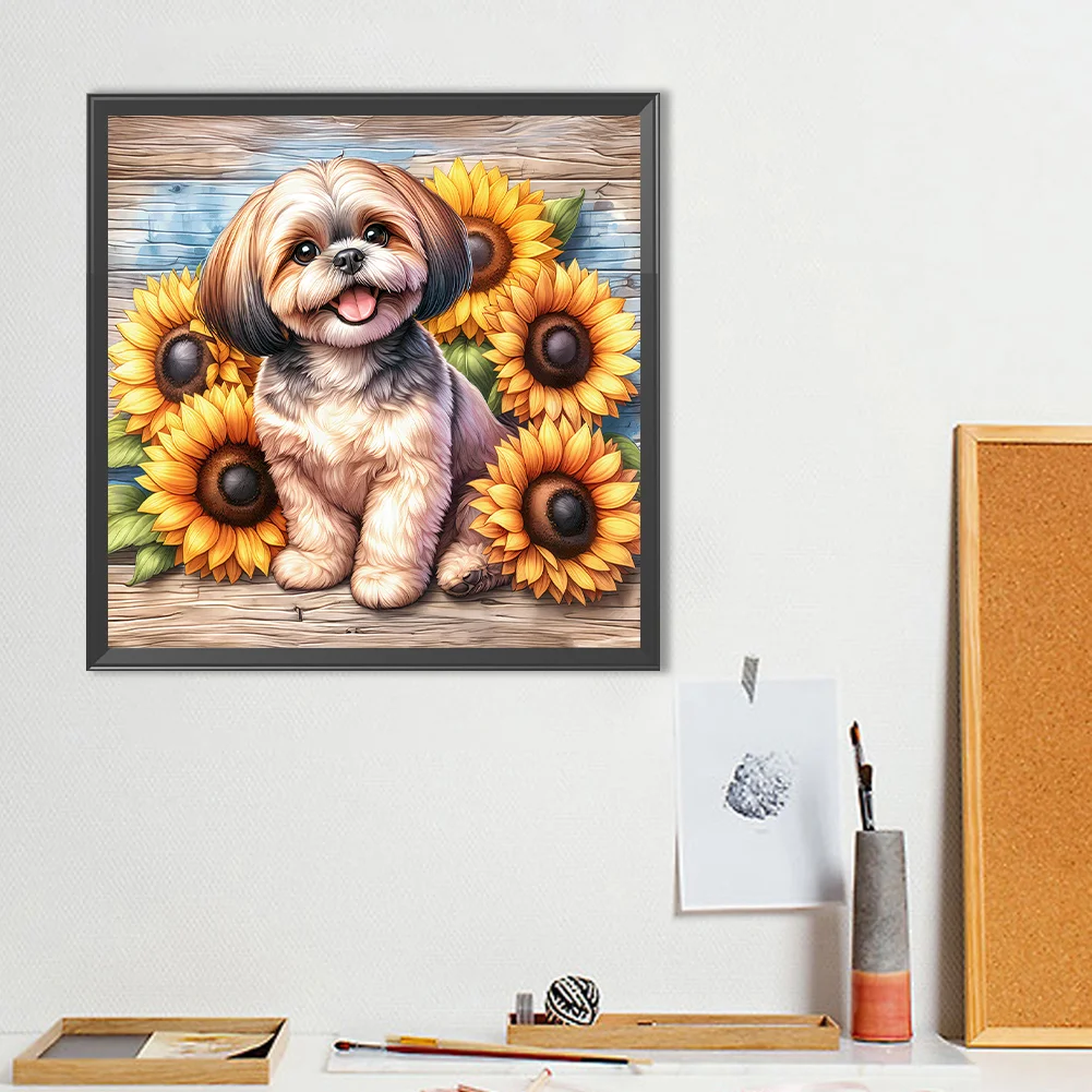 Diamond Painting - Full Round Drill - Sunflower Shih Tzu(Canvas|40*40cm)