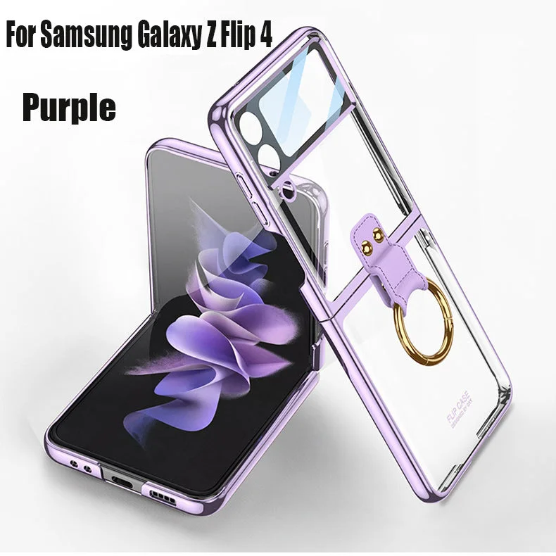 For Samsung ZFlip4 Shell Film Phantom Ring Personality Pure Color Simple Transparent PC Hard Case Phone Case