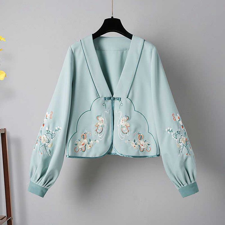 Embroidery Shirt Cami Vintage Sweatshirt Skirt Set - Modakawa Modakawa