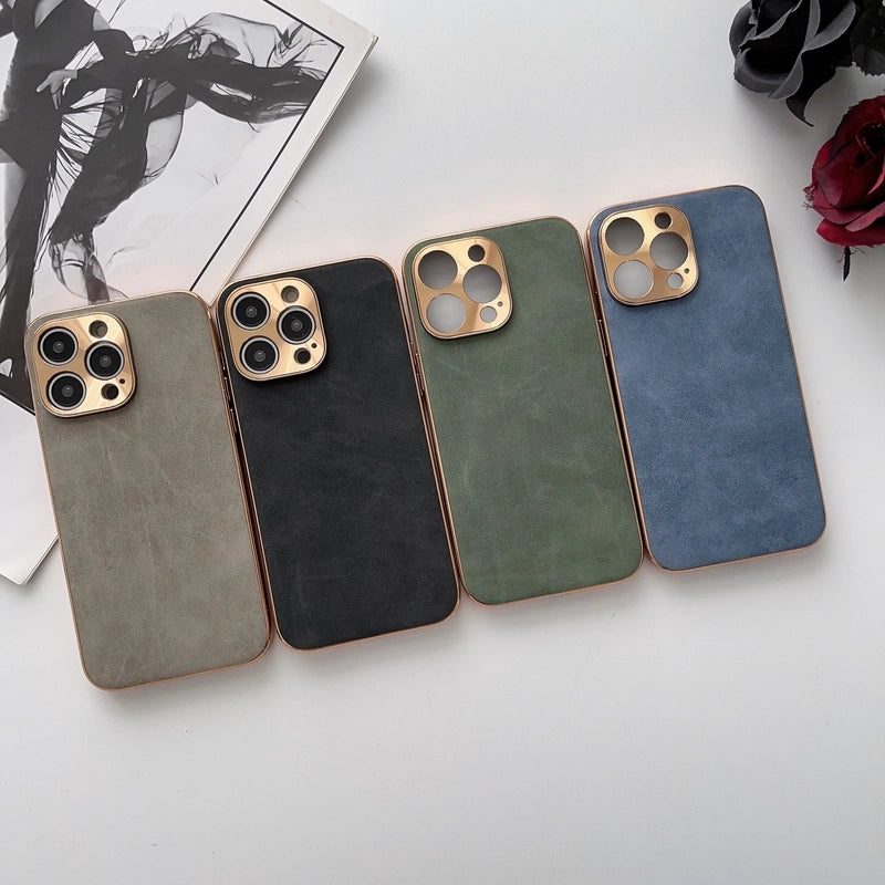 Business Minimalist Solid Color Lambskin Phone Cases