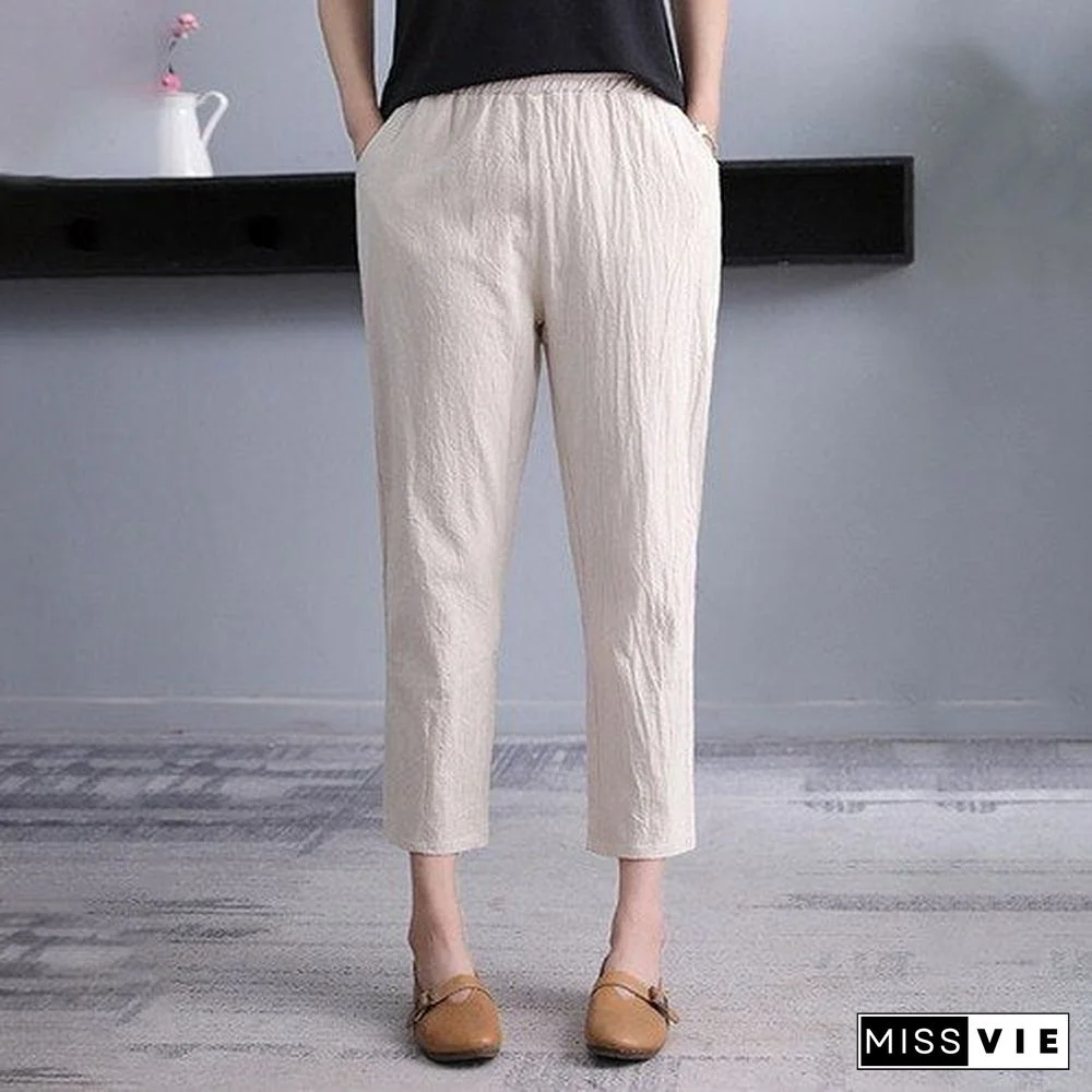 Women's Harem Pants Summer Vintage Cotton Linen Capri Pants Female Casual Loose Plus Size Ankle Length Mom Pant Woman Trousers