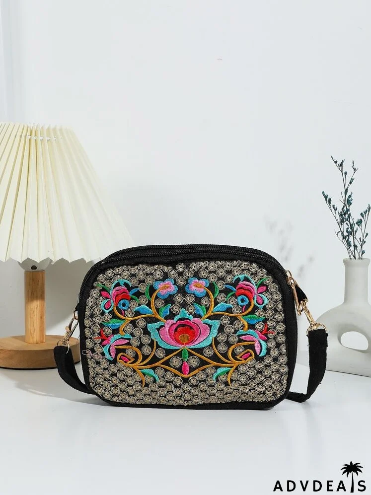 Floral Embroidery Crossbody Bag