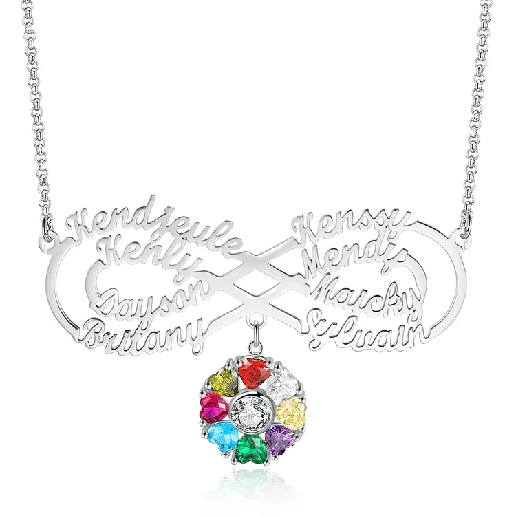 Personalized Infinity Name Necklace with 8 Birthstones Family Necklace