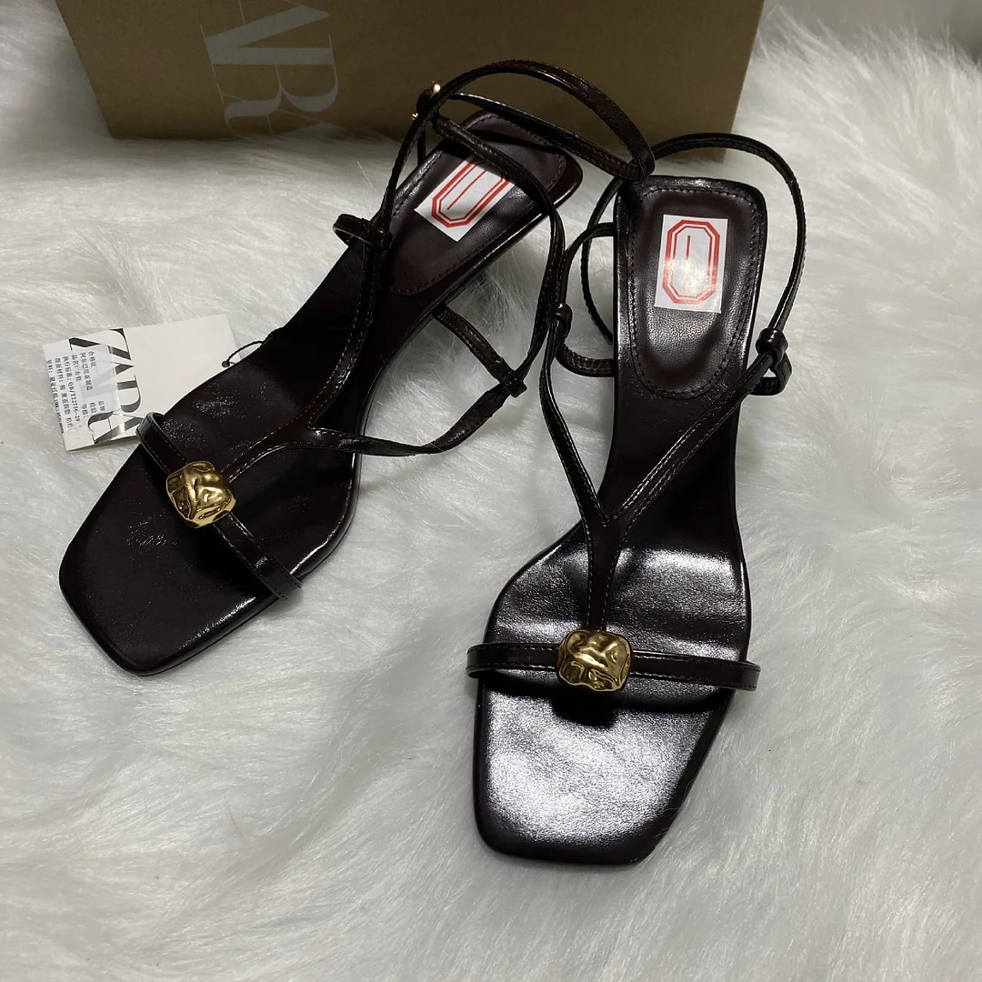 Breakj Breakj Home 2025 Fine Striped Wine Red Metal Buckle With Sandals With Sandals Fine Heeled Women's Sandals