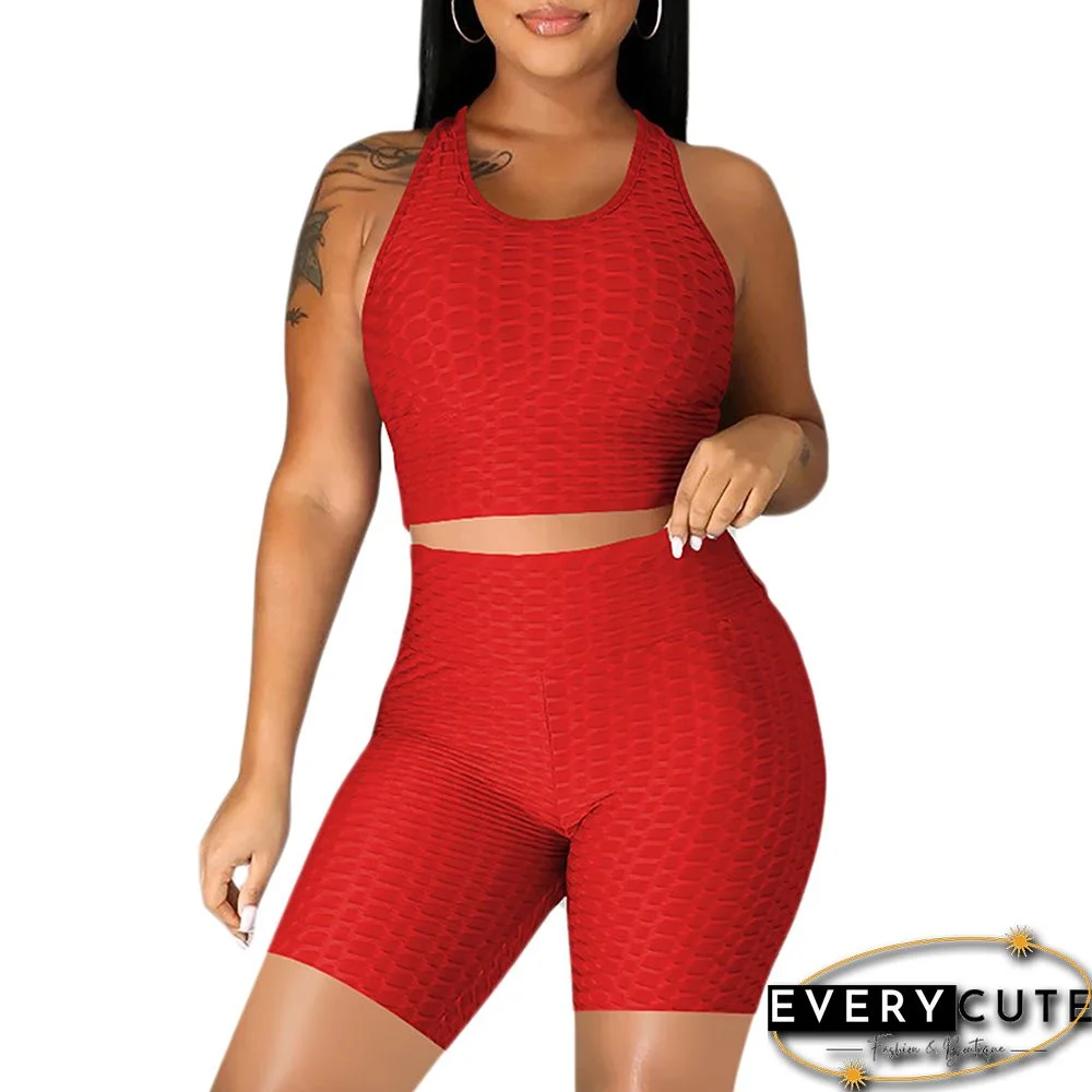 Red Jacquard Bubble Tank and Short Set