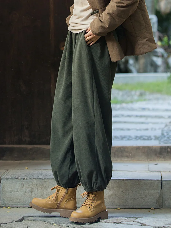 Loose Solid Color Corduroy Casual Ninth Pants Bottoms