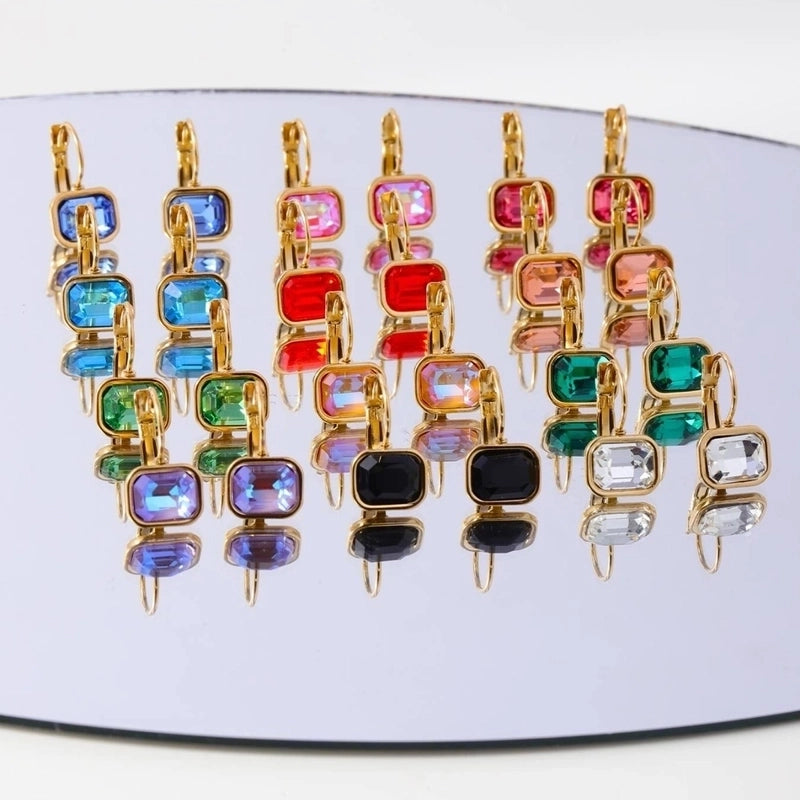 1 Pair Minimalist Geometric 304 Stainless Steel Zircon Drop Earrings