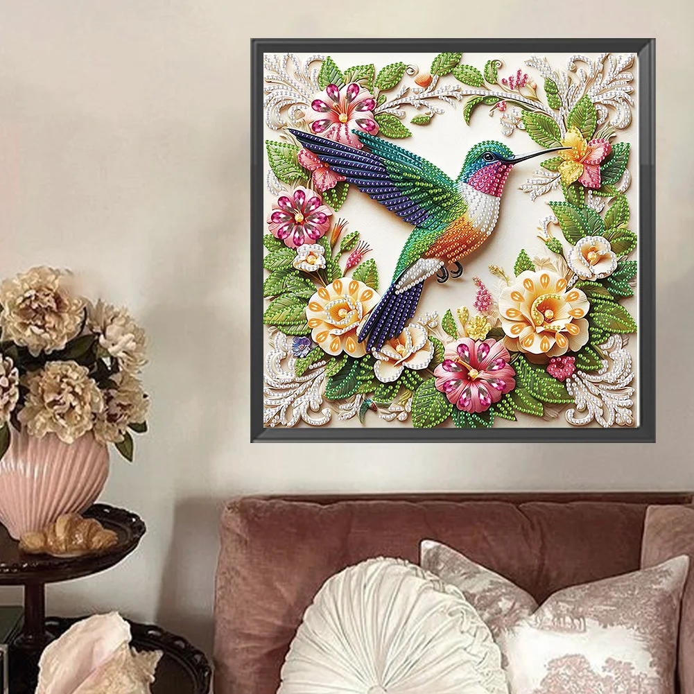 Diamond Painting - Partial Special Shaped Drill - Flower Hummingbird(Canvas|30*30cm)