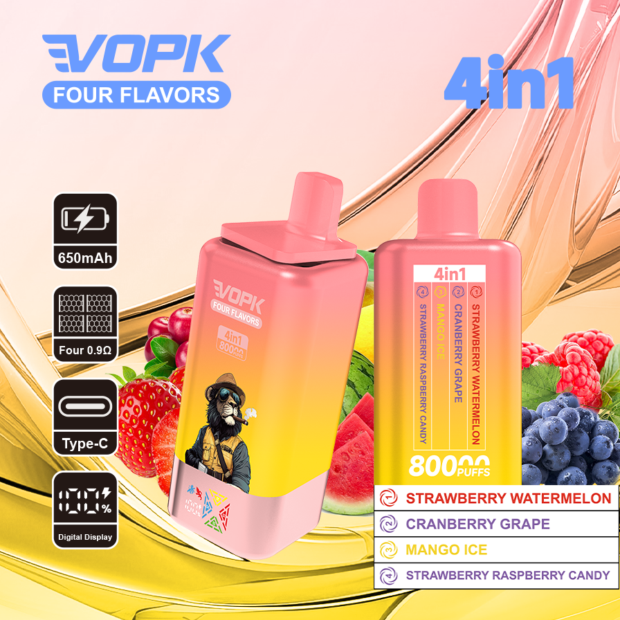 vopk 4 in 1 80k rechargeable disposable vape Watermelon ice & Triple melon ice & Blue razz ice & Strawberry ice cream_2