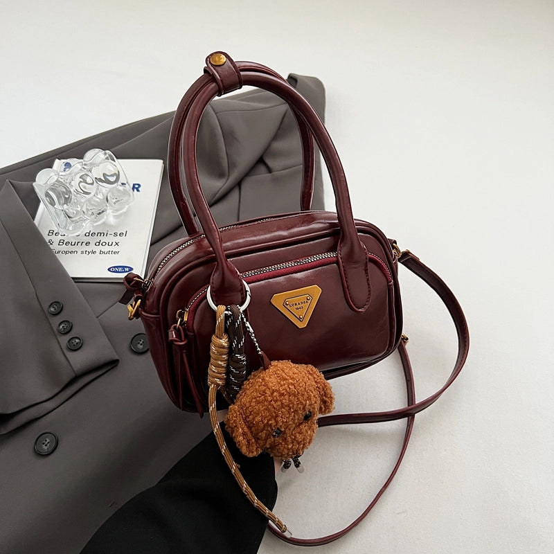 Women’s Pu Leather Solid Color Classic Style Square Zipper Crossbody Bag
