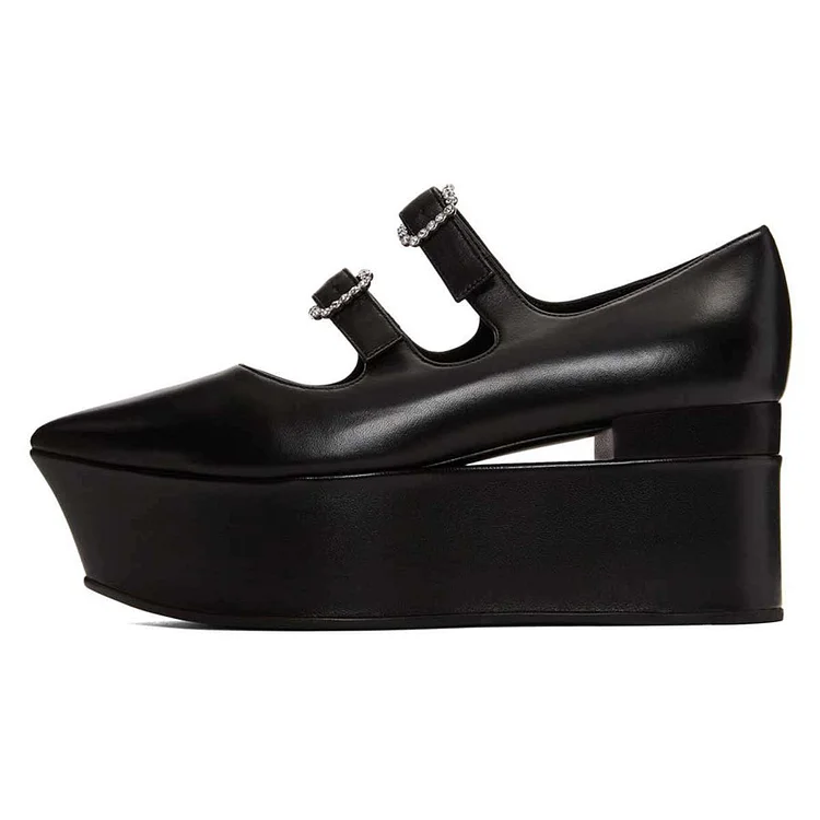 Black Mary Jane Buckles Platform Heel Pumps |FSJ Shoes