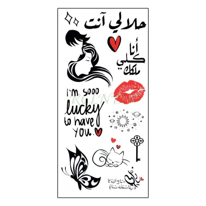 Waterproof Temporary Tattoo Sticker Sexy Lips Girl Arabic Cute Cat Butterfly Sweet Element Fake Tatto Flash Tatoo for Women Men