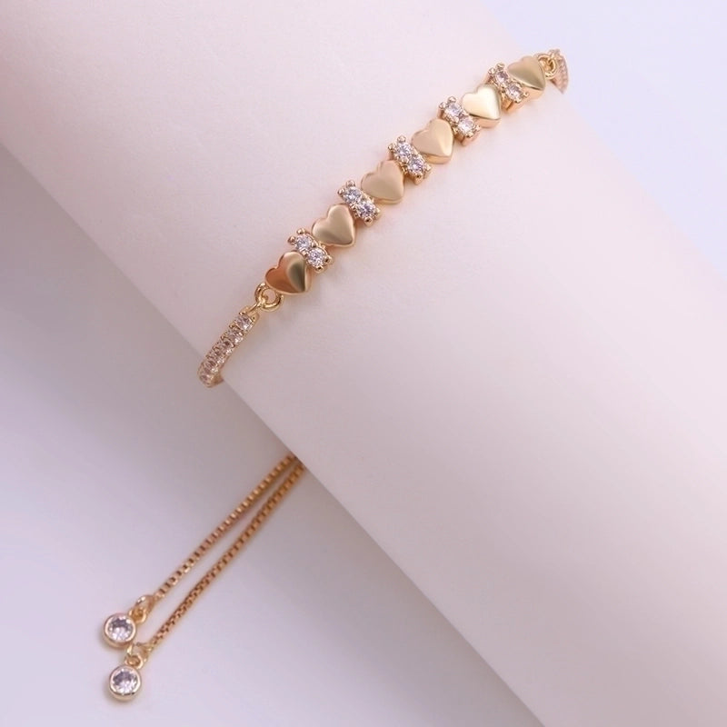 Romantic Shiny Heart Shape Copper Polishing Plating Inlay Zircon 18k Gold Plated Drawstring Bracelets