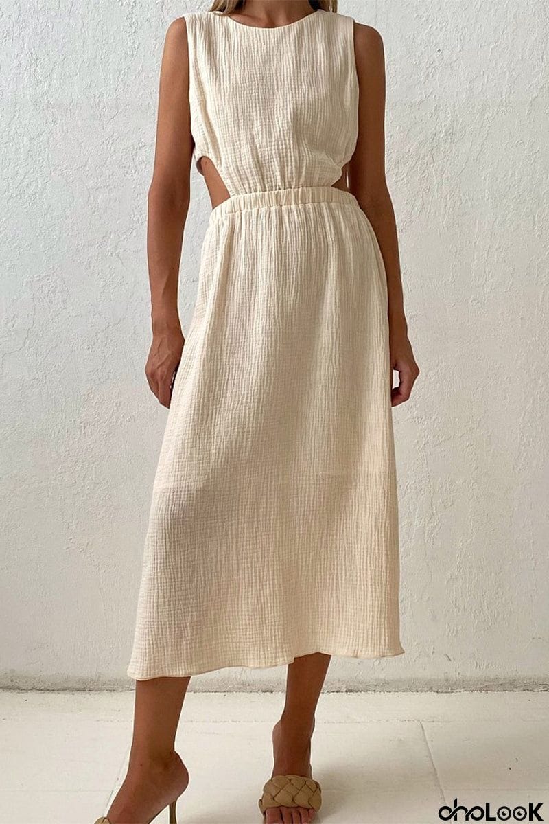 Casual Simplicity Solid Buckle O Neck Sleeveless Dress Dresses