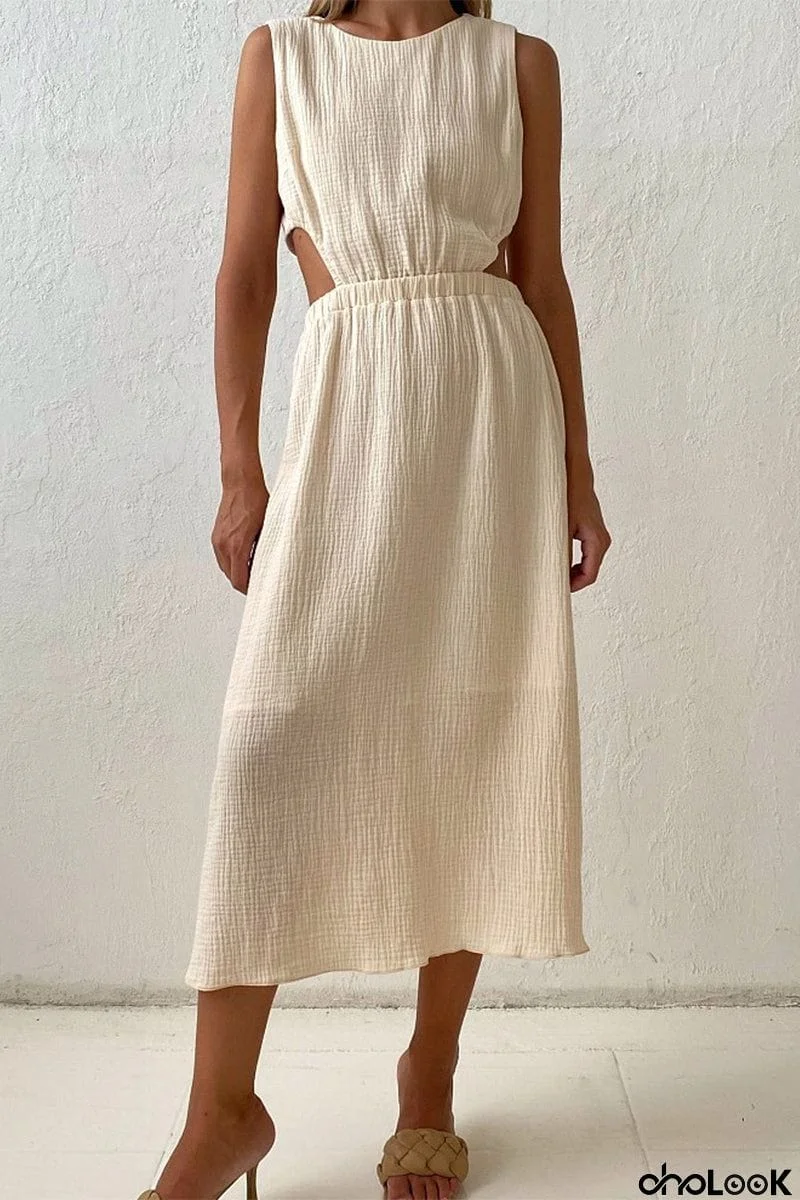Casual Simplicity Solid Buckle O Neck Sleeveless Dress Dresses