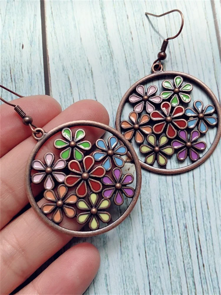 Colorful Flowers Hollow Carving Earrings