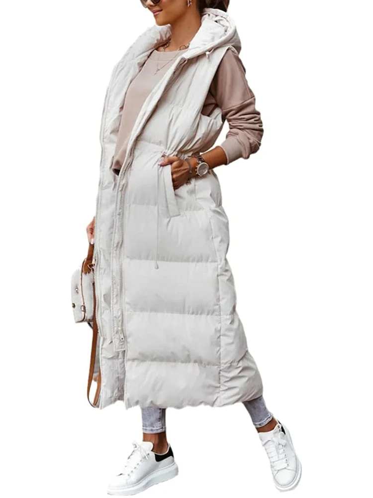Christmas Gifts Hooded Zipper Jacket Women Oversize Waistcoat Winter Outerwear Hooded Parka Fashion Quilted Vest Casual Sleeveless X Long Coat