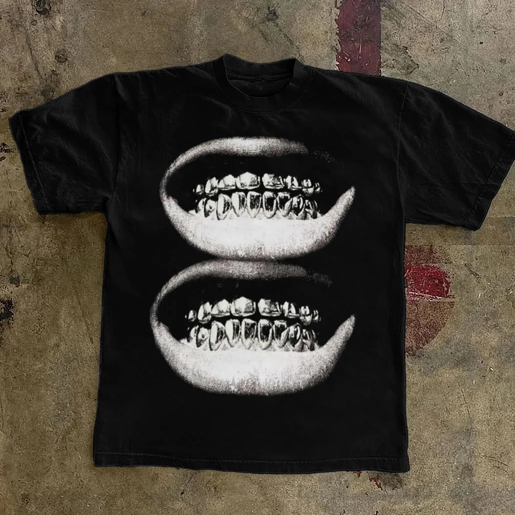 Two Mouths Print Short Sleeve T-Shirt