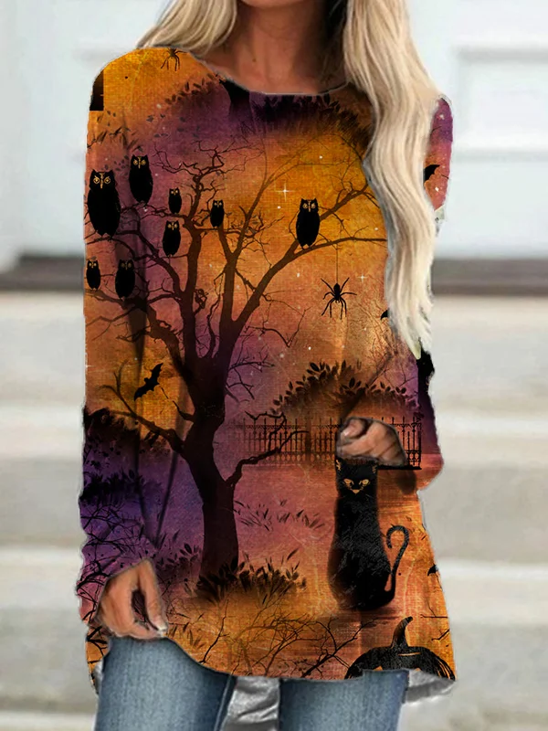 Halloween Spooky Black Cat A Line T Shirt