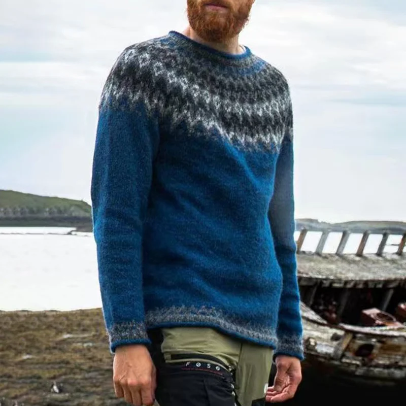 Leisure Blue Fair Isle Surf Graphics Jacquard Sweater