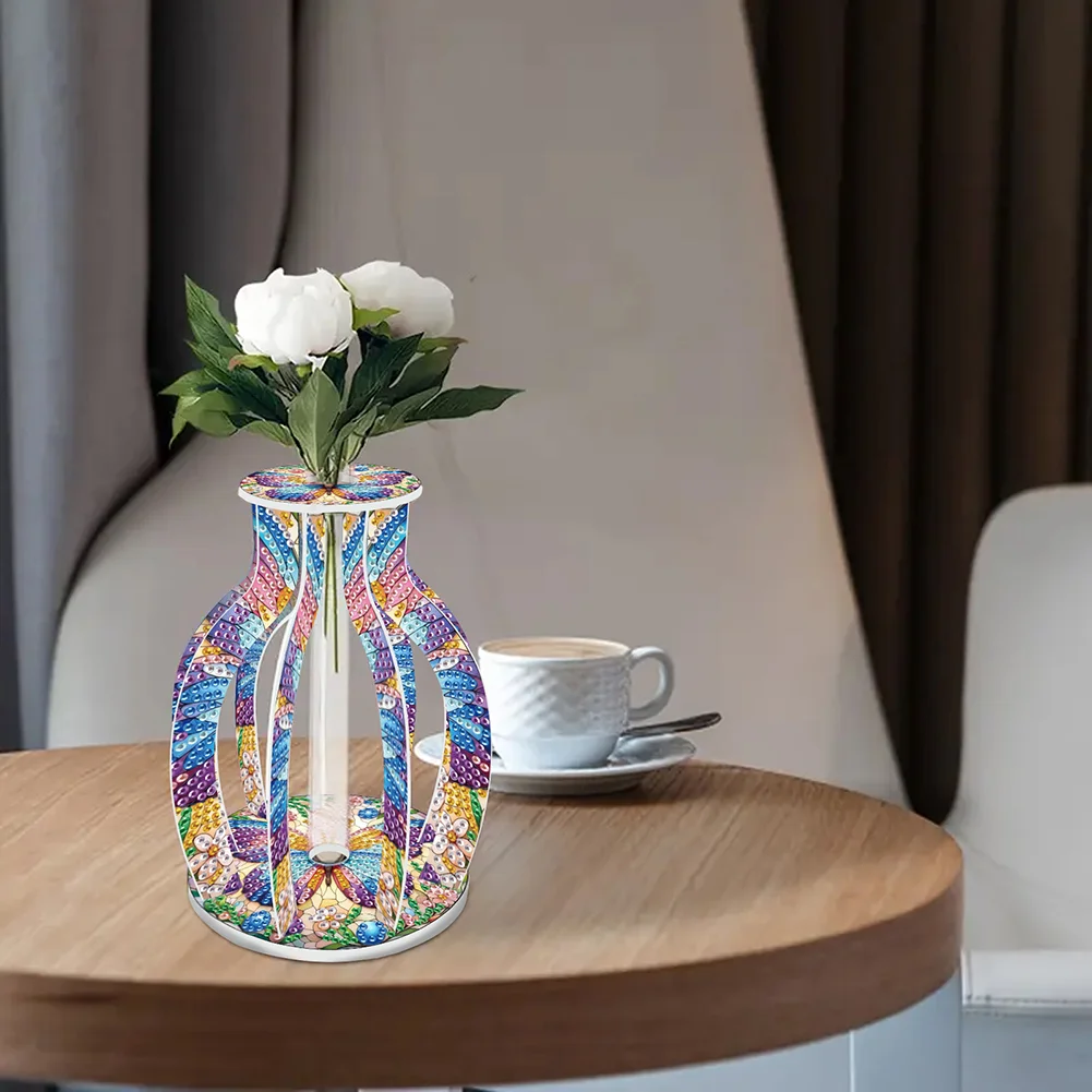 Acrylic Wood Butterfly 5D DIY Diamond Painting Flower Vase for Home Office Decor
