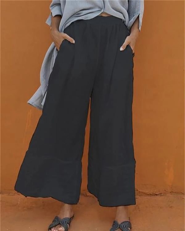 casual elastic waist folds wide leg pants p94624