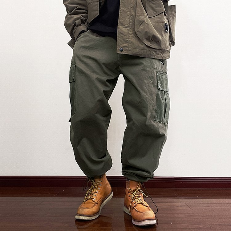 Vintage Pocket Straight Drawstring Adjustable Cargo Pants