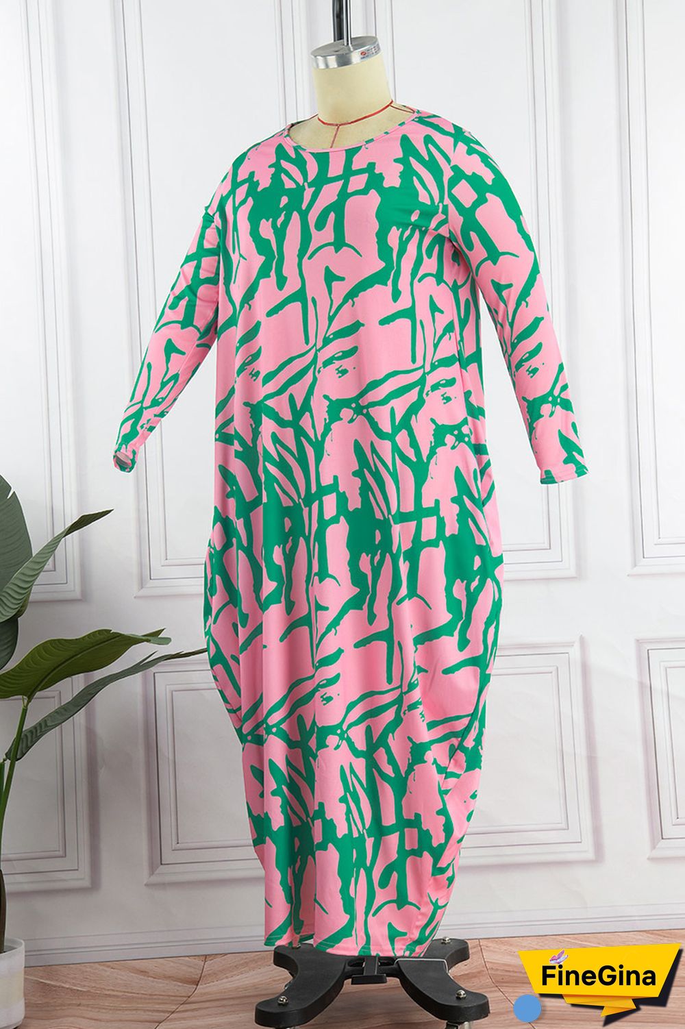 Khaki Casual Print Patchwork O Neck Long Sleeve Dresses