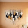 (Finished Product)Bohemian Handmade Leaf Wall Art No Drilling Handmade Craft Macrame Wall Decor Handmade Woven Leaf Tapestry for Apartment Living Room Bedroom Nursery Backdrop