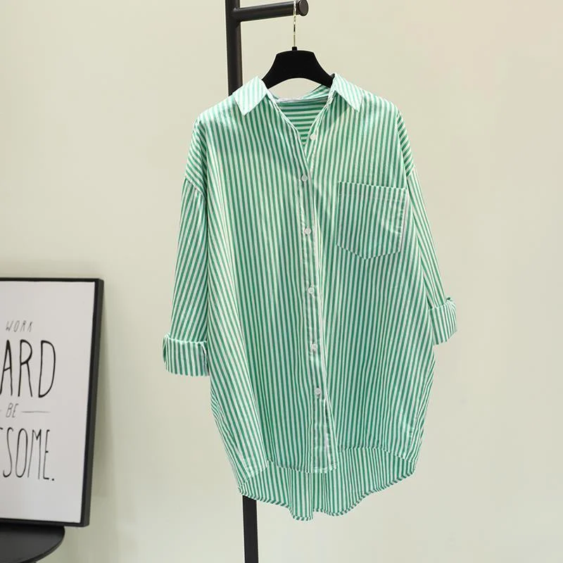 Uveng Uveng Vertical Stripe Medium Long Shirt Dress Women 2025 Spring And Autumn New Han Fan Art BF Style Casual Shirt