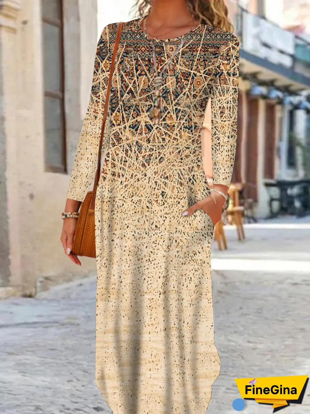 Women Casual Ethnic Autumn Micro-Elasticity Loose Jersey Best Sell Long sleeve H-Line Dresses